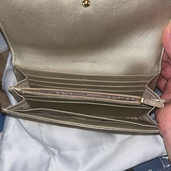 MK Metallic Gold Logo print patent leather large wallet. EUC. 0 call outs - Picture 3 of 11